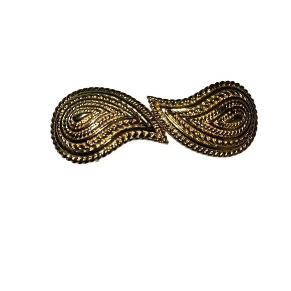 Mimi Di Niscemi Vintage Womens Belt Buckle Demi Ribbed Paisley 1985 Signed Gold - Picture 2 of 7